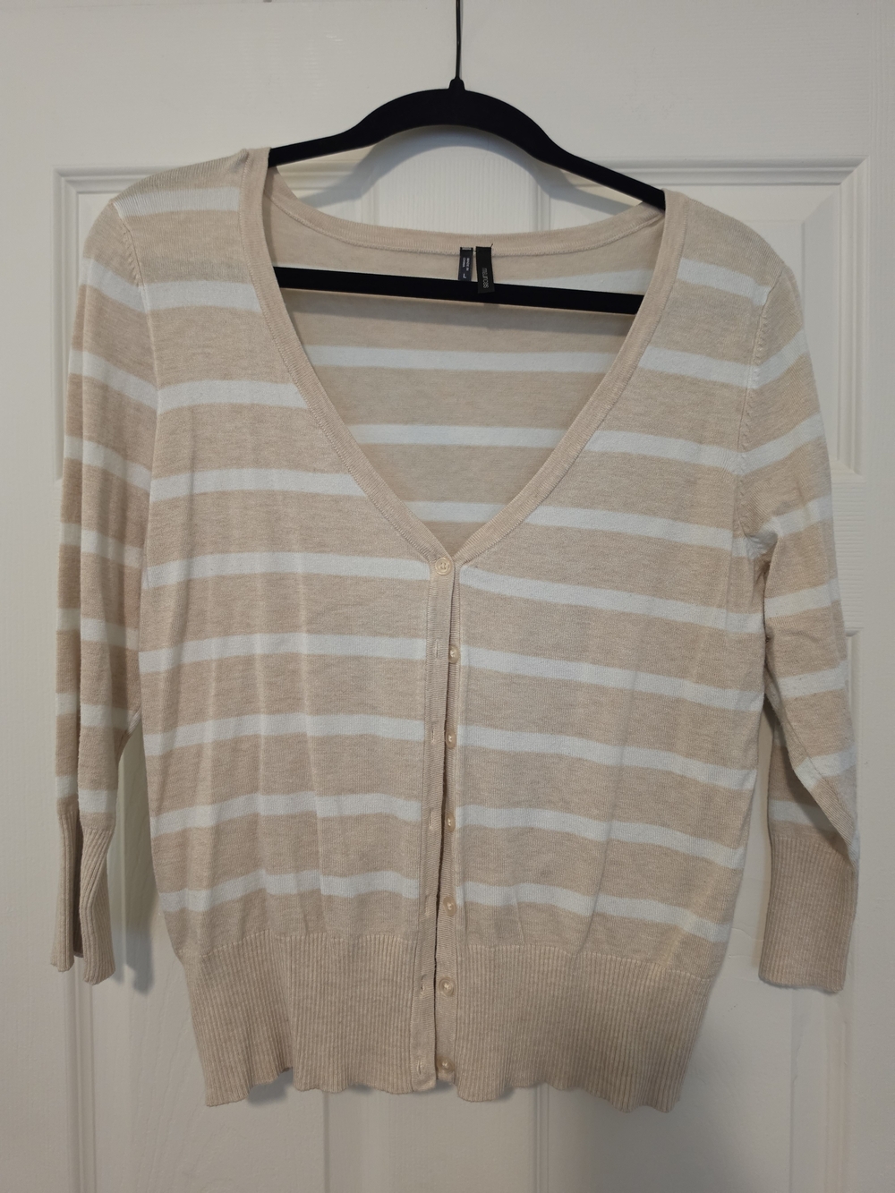 Maurices Beige and White Striped V-Neck Cardigan